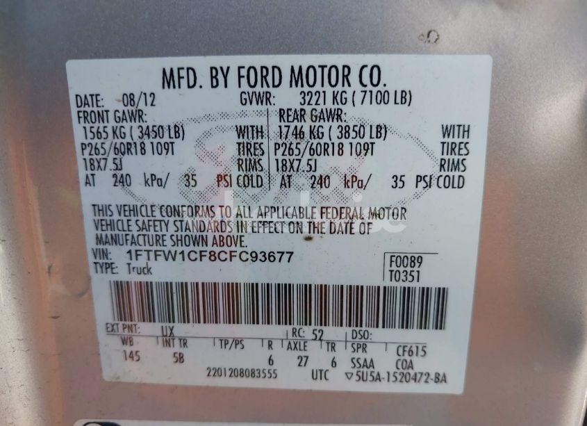 Photo 9 of 2012 Ford F-150 FX2 (VIN 1FTFW1CF8CFC93677)