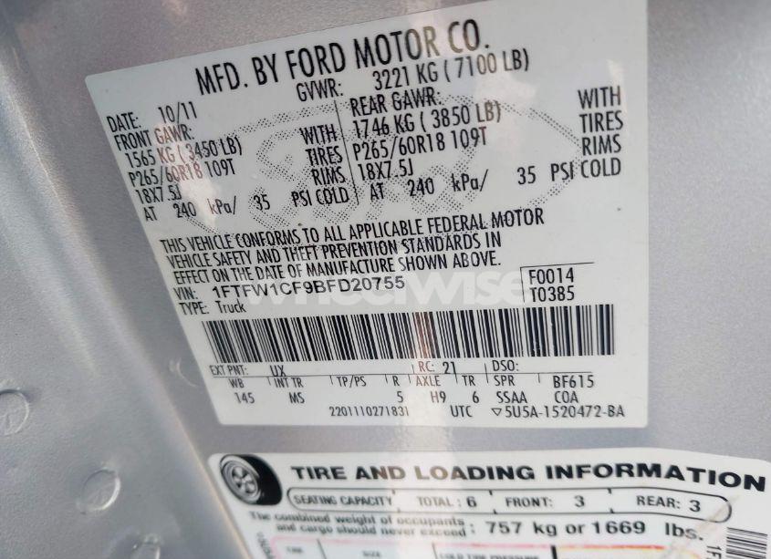 Photo 9 of 2011 Ford F-150 XLT (VIN 1FTFW1CF9BFD20755)