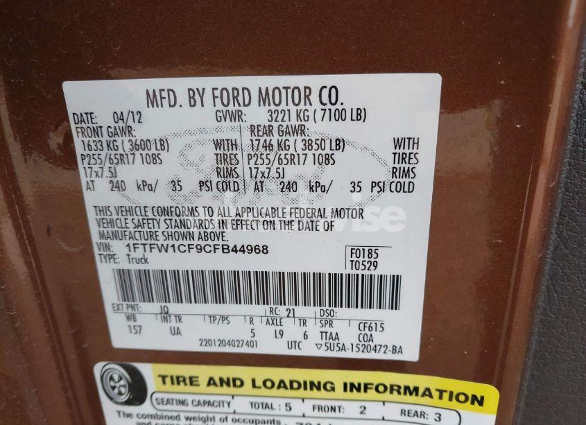 Photo 9 of 2012 Ford F-150 XLT (VIN 1FTFW1CF9CFB44968)