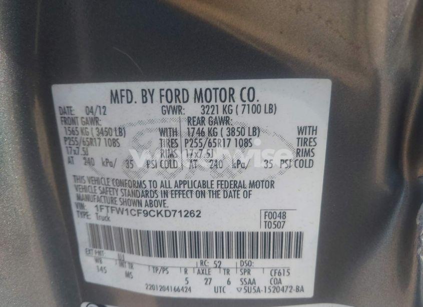 Photo 9 of 2012 Ford F-150 XLT (VIN 1FTFW1CF9CKD71262)