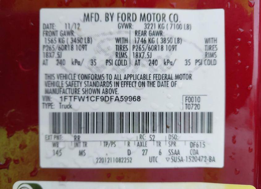 Photo 9 of 2013 Ford F-150 XLT (VIN 1FTFW1CF9DFA59968)