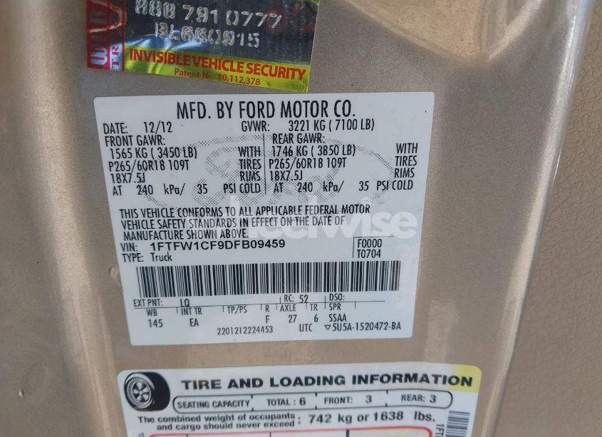 Photo 9 of 2013 Ford F-150 LARIAT (VIN 1FTFW1CF9DFB09459)