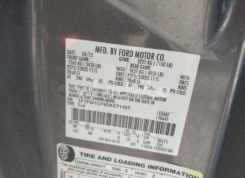 Photo 9 of 2013 Ford F-150 FX2 (VIN 1FTFW1CF9DKE71167)