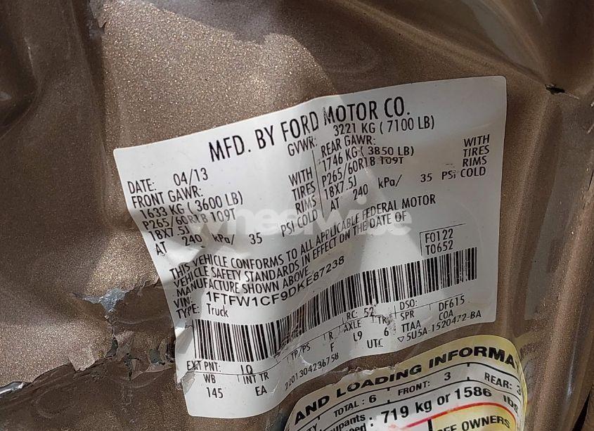 Photo 9 of 2013 Ford F-150 LARIAT (VIN 1FTFW1CF9DKE87238)