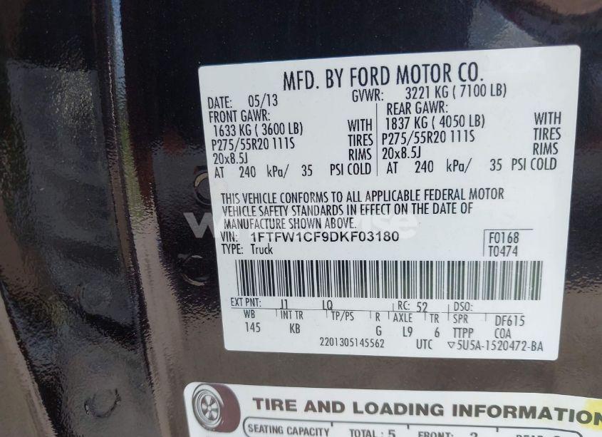 Photo 9 of 2013 Ford F-150 KING RANCH (VIN 1FTFW1CF9DKF03180)