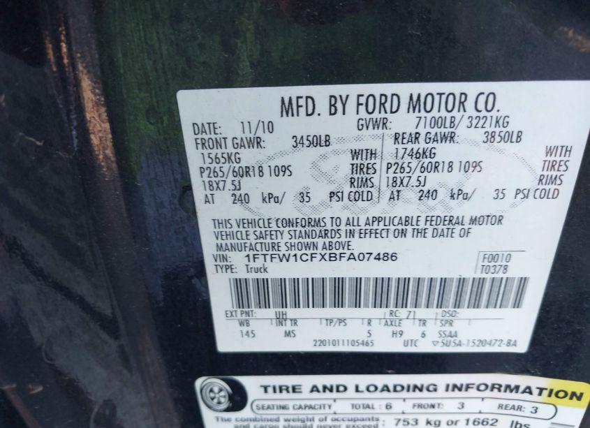 Photo 9 of 2011 Ford F-150 XLT (VIN 1FTFW1CFXBFA07486)