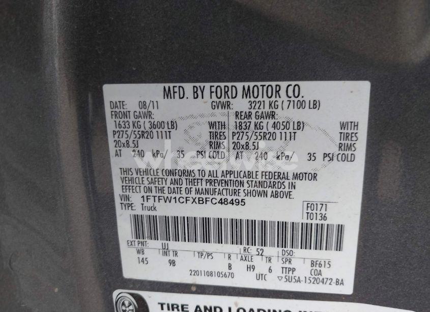 Photo 9 of 2011 Ford F-150 PLATINUM (VIN 1FTFW1CFXBFC48495)