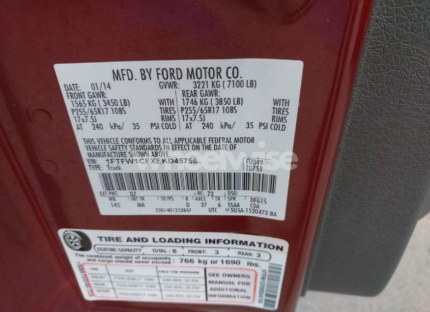 Photo 9 of 2014 Ford F-150 XLT (VIN 1FTFW1CFXEKD45756)