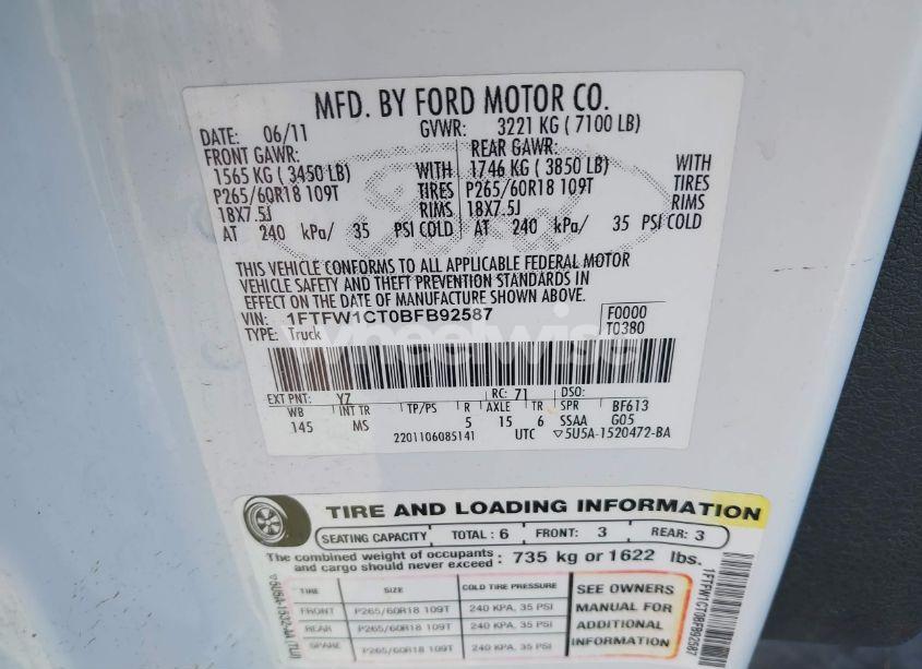 Photo 9 of 2011 Ford F-150 XLT (VIN 1FTFW1CT0BFB92587)