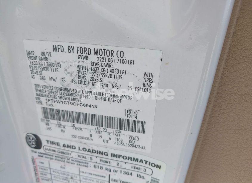 Photo 9 of 2012 Ford F-150 LARIAT (VIN 1FTFW1CT0CFC69413)