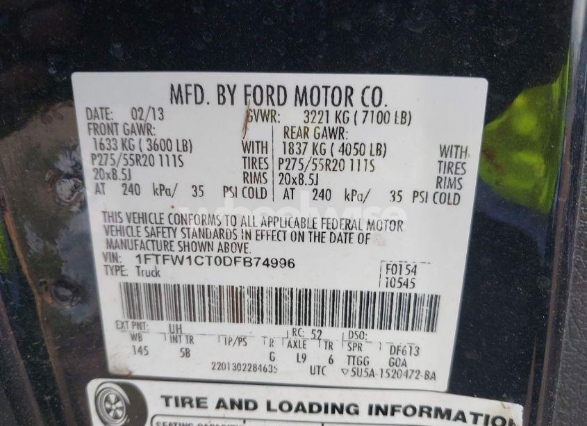 Photo 9 of 2013 Ford F-150 FX2 (VIN 1FTFW1CT0DFB74996)