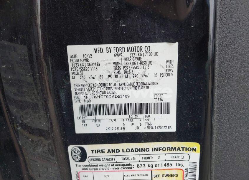 Photo 9 of 2013 Ford F-150 XLT (VIN 1FTFW1CT0DKD53109)