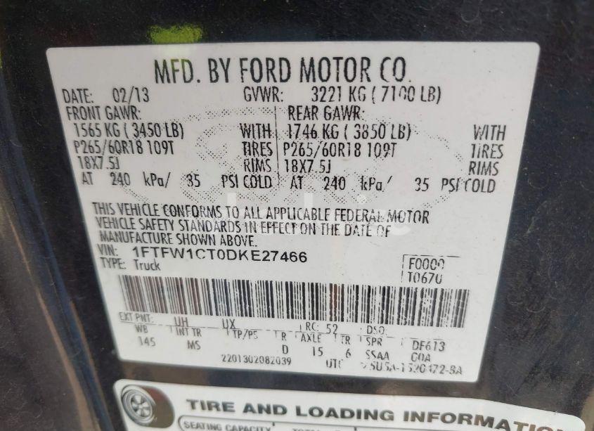 Photo 9 of 2013 Ford F-150 XLT (VIN 1FTFW1CT0DKE27466)