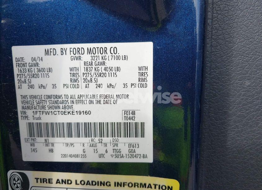 Photo 9 of 2014 Ford F-150 LARIAT (VIN 1FTFW1CT0EKE19160)