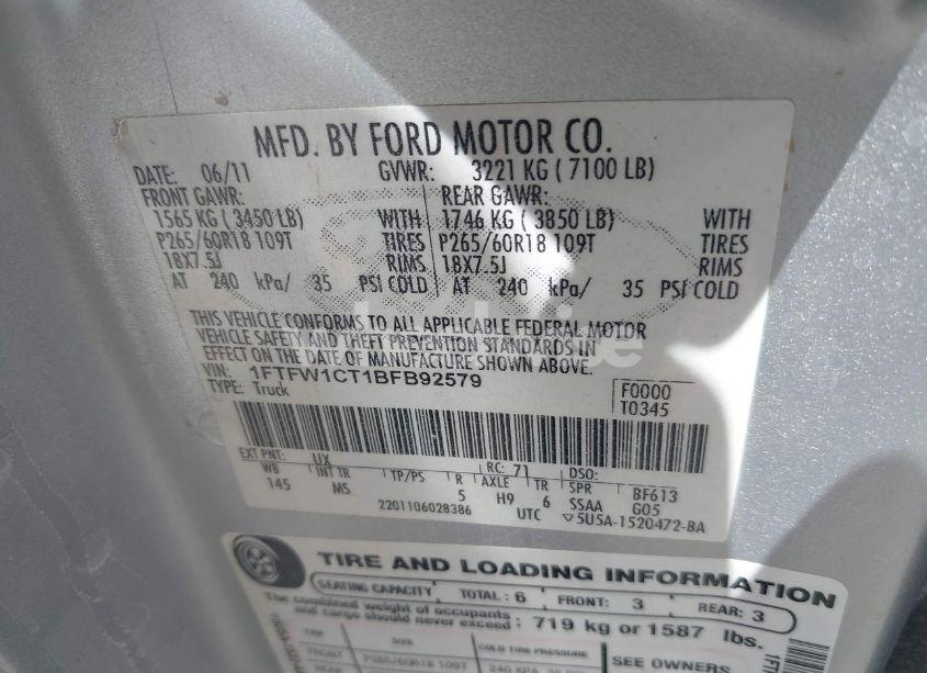 Photo 9 of 2011 Ford F-150 XLT (VIN 1FTFW1CT1BFB92579)