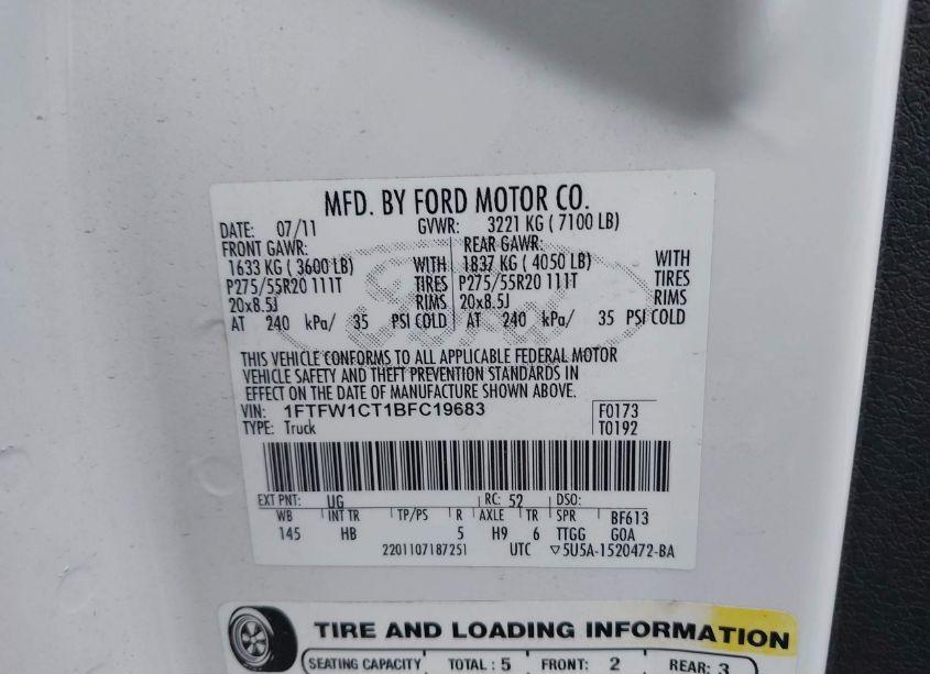 Photo 9 of 2011 Ford F-150 LARIAT (VIN 1FTFW1CT1BFC19683)