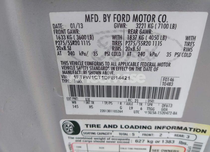 Photo 9 of 2013 Ford F-150 LARIAT (VIN 1FTFW1CT1DFB14421)