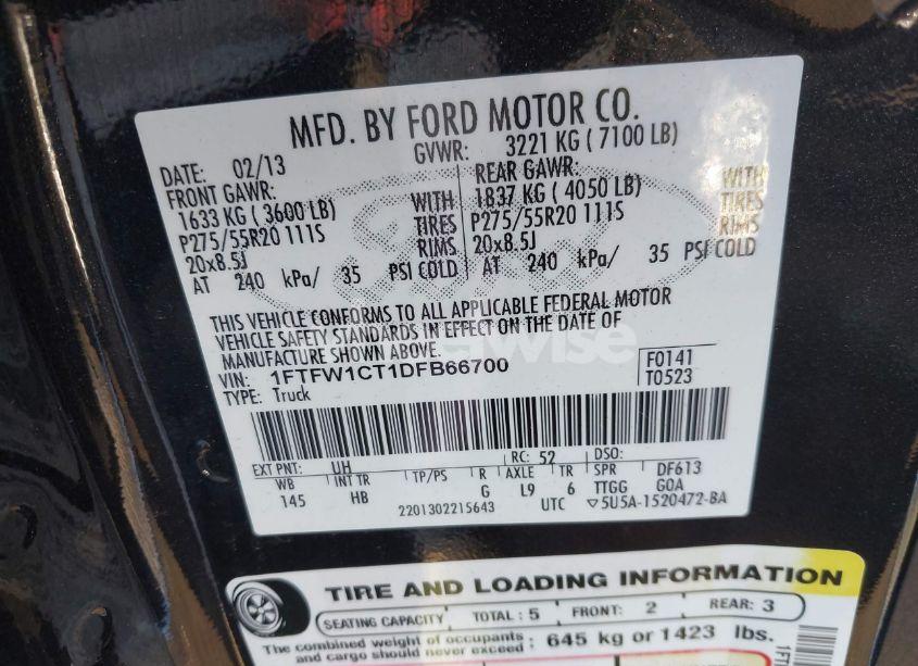 Photo 9 of 2013 Ford F-150 LARIAT (VIN 1FTFW1CT1DFB66700)