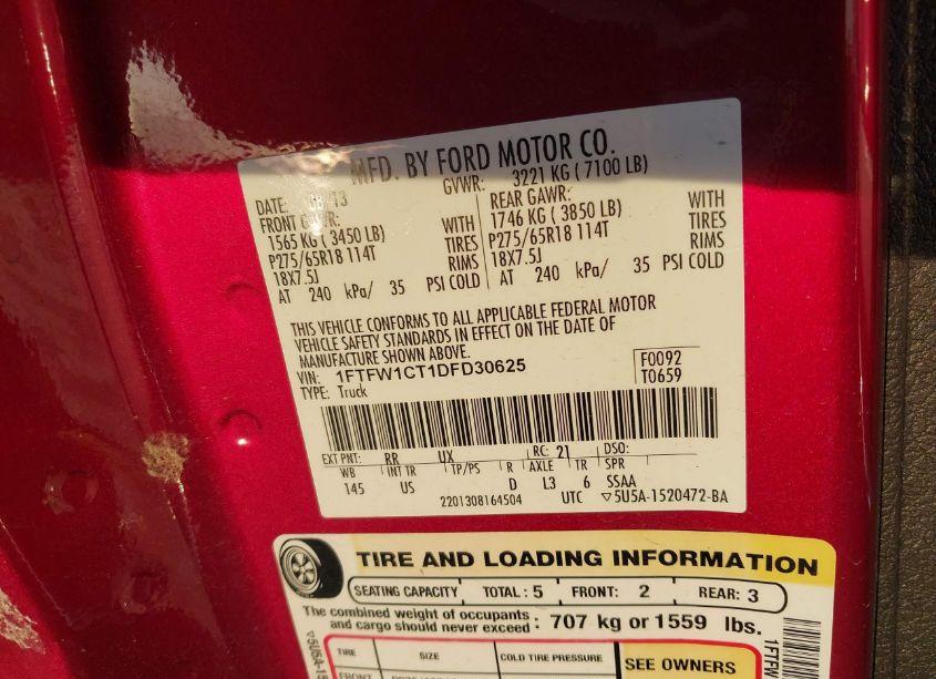 Photo 9 of 2013 Ford F-150 XLT (VIN 1FTFW1CT1DFD30625)