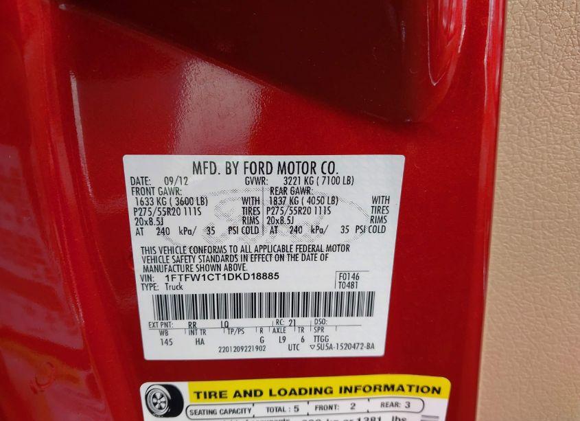 Photo 9 of 2013 Ford F-150 LARIAT (VIN 1FTFW1CT1DKD18885)