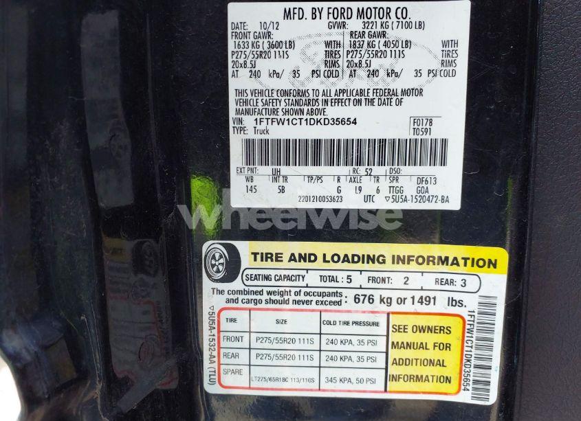 Photo 9 of 2013 Ford F-150 FX2 (VIN 1FTFW1CT1DKD35654)