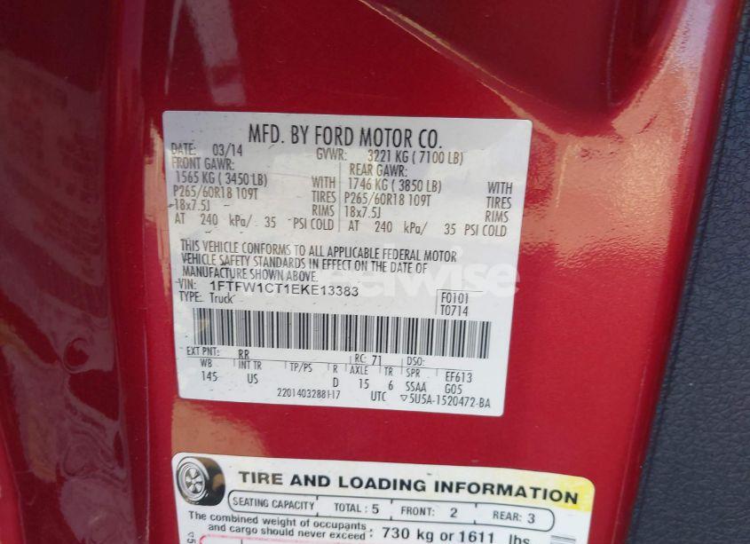 Photo 9 of 2014 Ford F-150 XLT (VIN 1FTFW1CT1EKE13383)