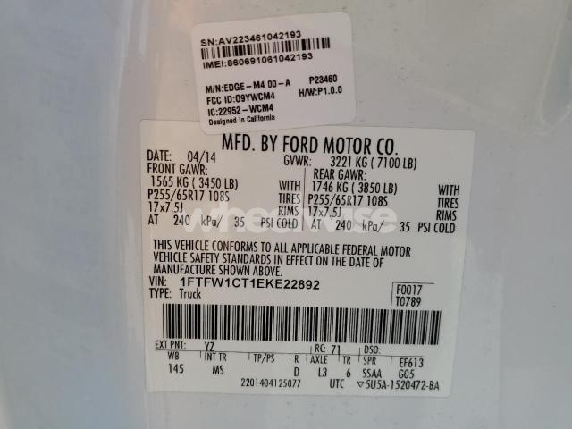 Photo 8 of 2014 FORD F150 SUPERCREW (VIN 1FTFW1CT1EKE22892)