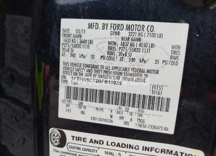 Photo 9 of 2011 Ford F-150 LARIAT (VIN 1FTFW1CT2BFB10035)