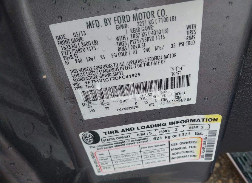 Photo 9 of 2013 Ford F-150 PLATINUM (VIN 1FTFW1CT2DFC41825)