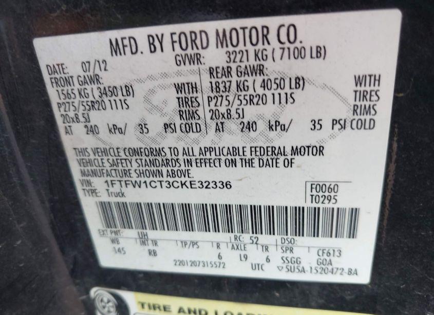 Photo 9 of 2012 Ford F-150 FX2 (VIN 1FTFW1CT3CKE32336)