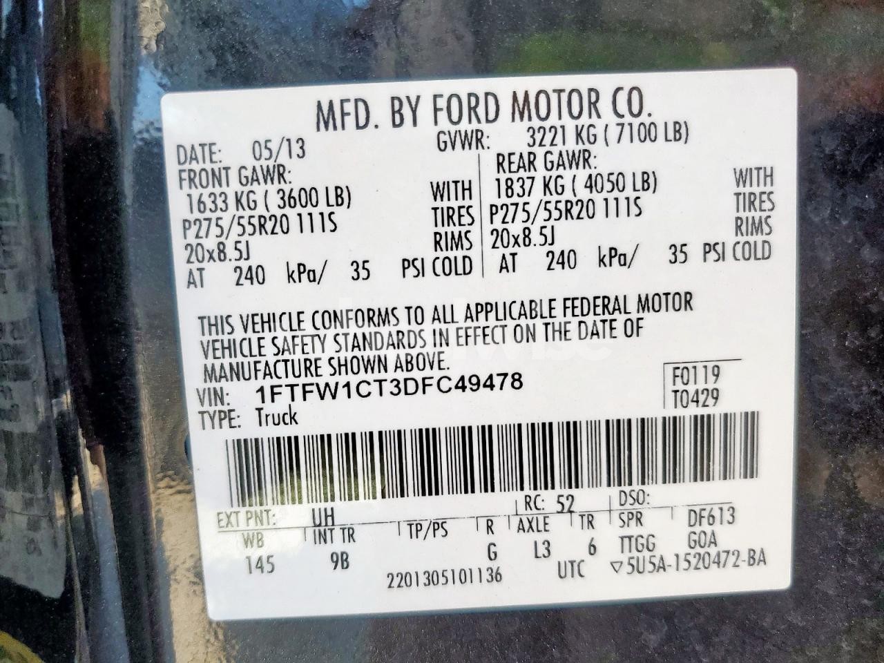 Photo 13 of 2013 FORD F150 SUPERCREW (VIN 1FTFW1CT3DFC49478)