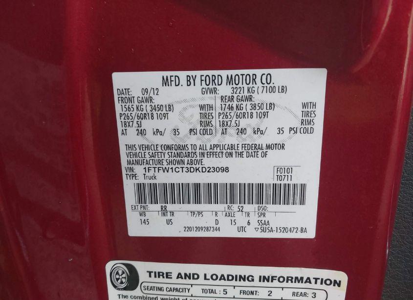 Photo 9 of 2013 Ford F-150 XLT (VIN 1FTFW1CT3DKD23098)