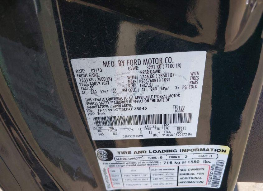 Photo 9 of 2013 Ford F-150 XLT (VIN 1FTFW1CT3DKE35545)