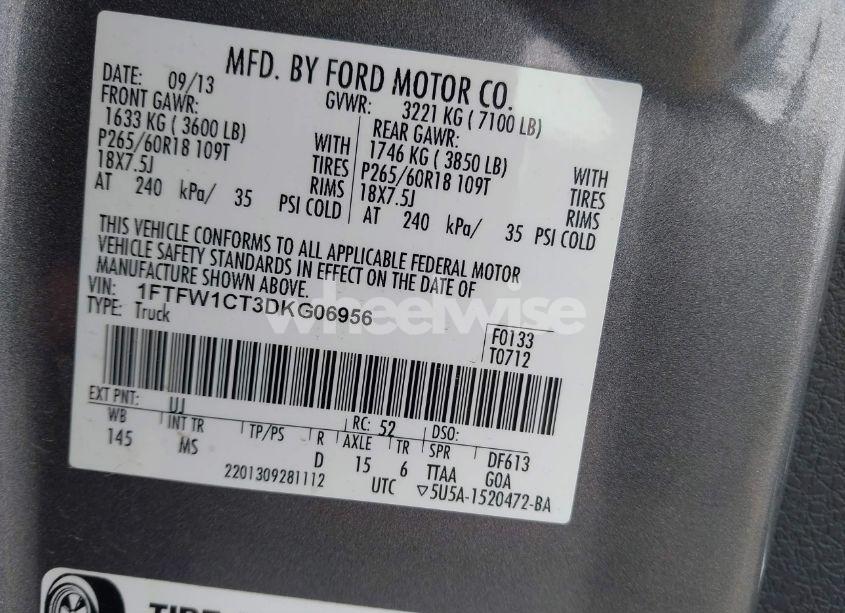 Photo 9 of 2013 Ford F-150 XLT (VIN 1FTFW1CT3DKG06956)