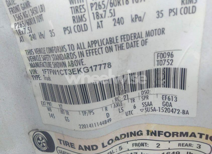 Photo 9 of 2014 Ford F-150 XLT (VIN 1FTFW1CT3EKG17778)