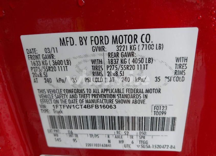 Photo 9 of 2011 Ford F-150 PLATINUM (VIN 1FTFW1CT4BFB16063)