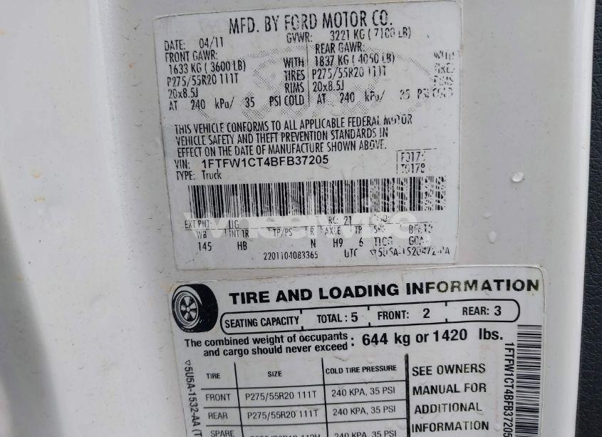 Photo 9 of 2011 Ford F-150 LARIAT (VIN 1FTFW1CT4BFB37205)