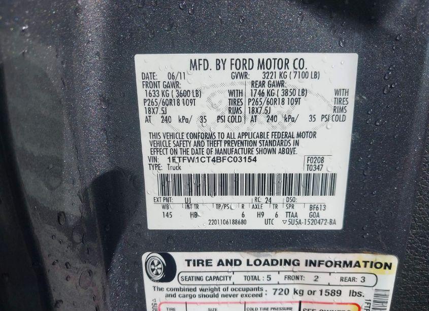 Photo 9 of 2011 Ford F-150 LARIAT (VIN 1FTFW1CT4BFC03154)