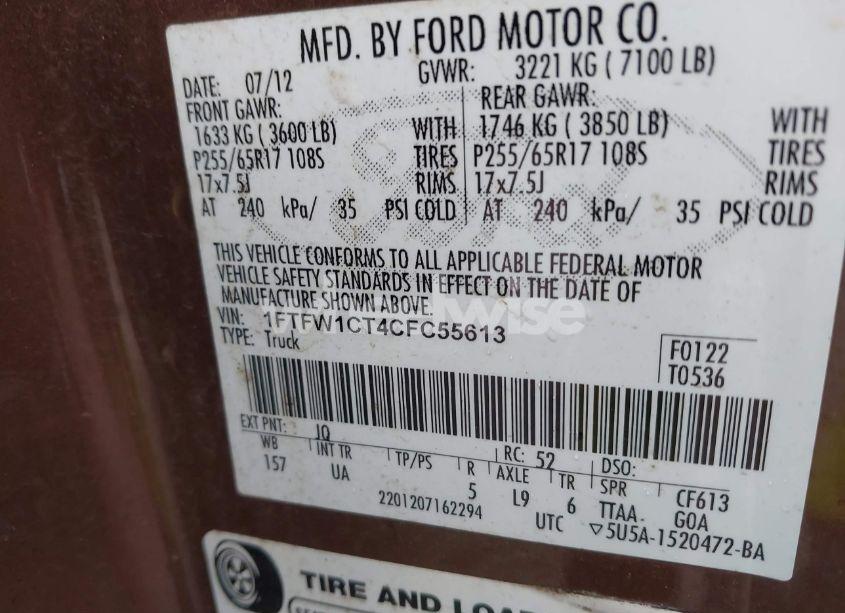 Photo 9 of 2012 Ford F-150 XLT (VIN 1FTFW1CT4CFC55613)