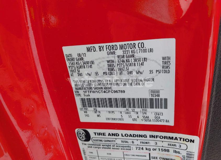 Photo 9 of 2012 Ford F-150 XLT (VIN 1FTFW1CT4CFC96789)