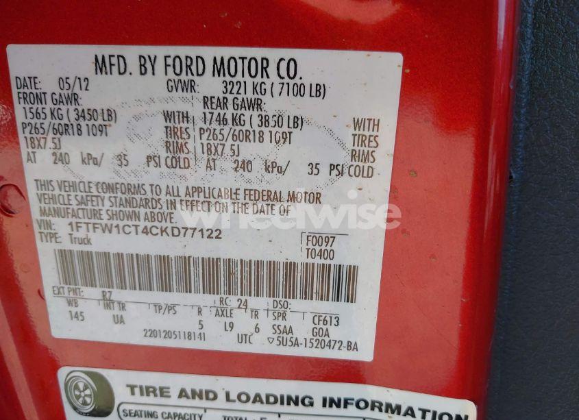 Photo 9 of 2012 Ford F-150 XLT (VIN 1FTFW1CT4CKD77122)