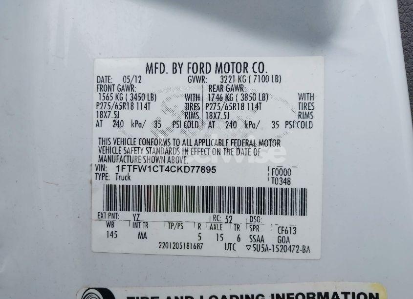 Photo 9 of 2012 Ford F-150 XLT (VIN 1FTFW1CT4CKD77895)