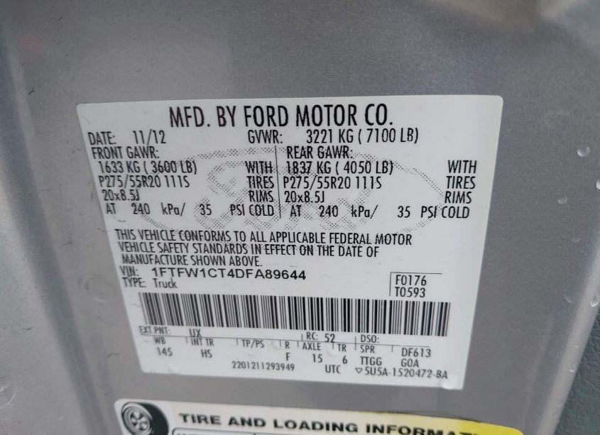 Photo 9 of 2013 Ford F-150 LARIAT (VIN 1FTFW1CT4DFA89644)