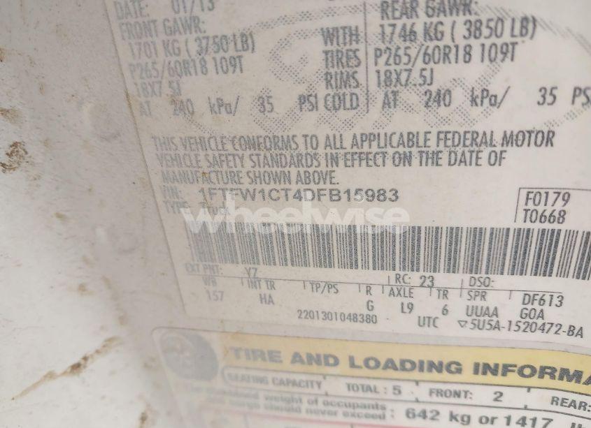 Photo 9 of 2013 Ford F-150 LARIAT (VIN 1FTFW1CT4DFB15983)