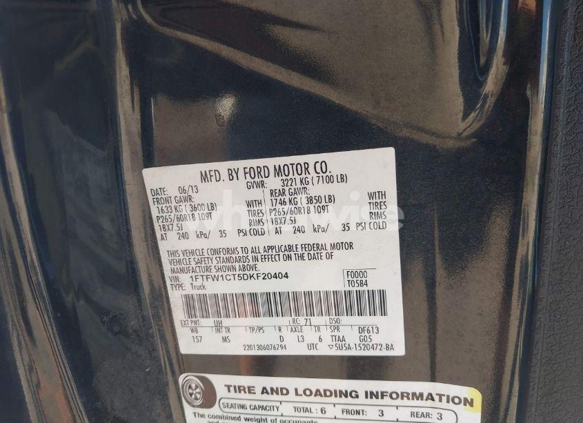 Photo 9 of 2013 Ford F-150 XLT (VIN 1FTFW1CT5DKF20404)