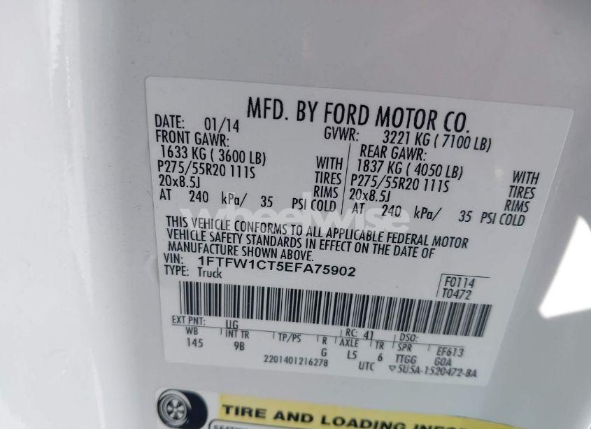 Photo 9 of 2014 Ford F-150 PLATINUM (VIN 1FTFW1CT5EFA75902)