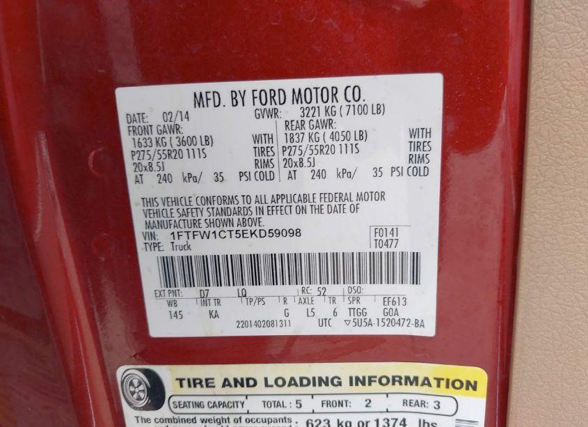 Photo 9 of 2014 Ford F-150 KING RANCH (VIN 1FTFW1CT5EKD59098)