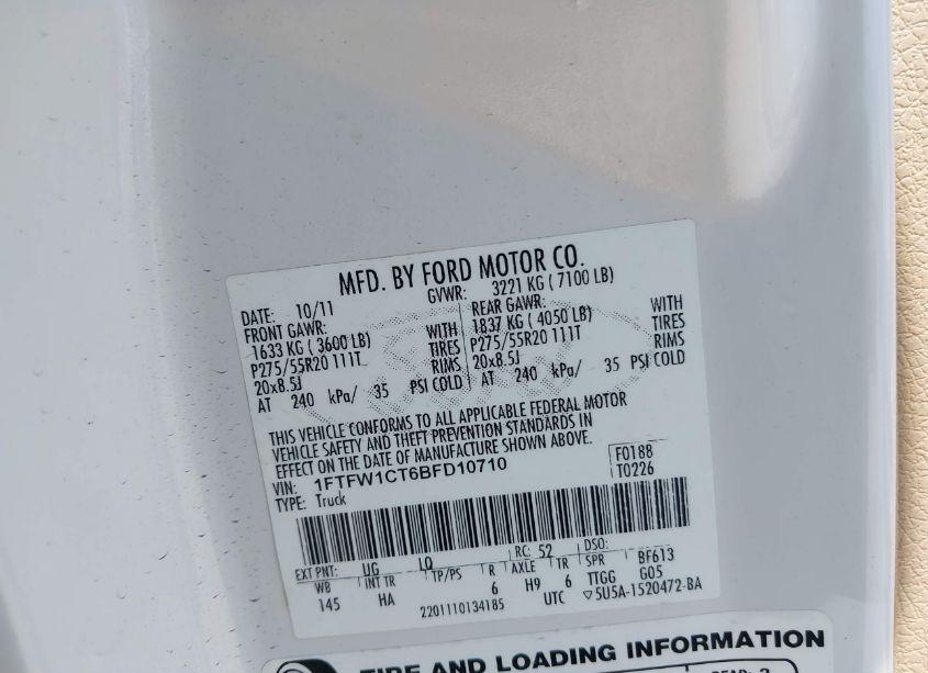 Photo 9 of 2011 Ford F-150 LARIAT (VIN 1FTFW1CT6BFD10710)