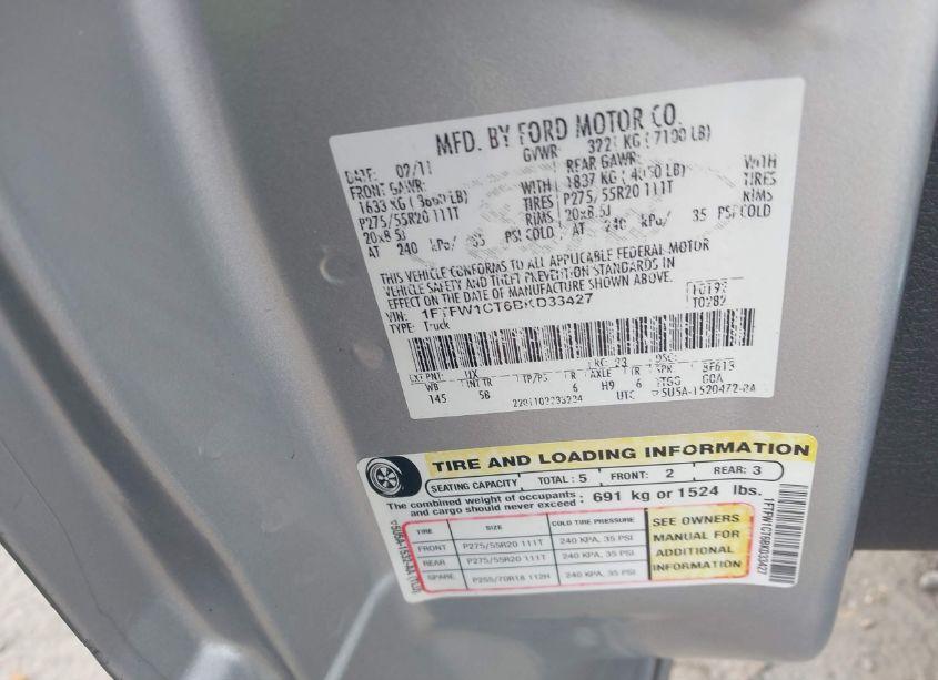 Photo 9 of 2011 Ford F-150 FX2 (VIN 1FTFW1CT6BKD33427)