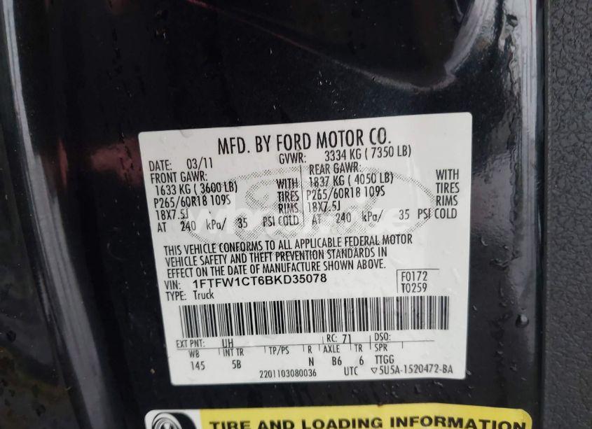 Photo 9 of 2011 Ford F-150 FX2 (VIN 1FTFW1CT6BKD35078)